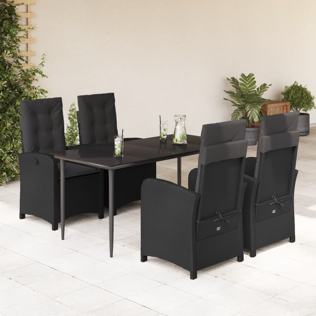 Set da Pranzo da Giardino 5 pz Nero con Cuscini in Polyrattan | homemem39