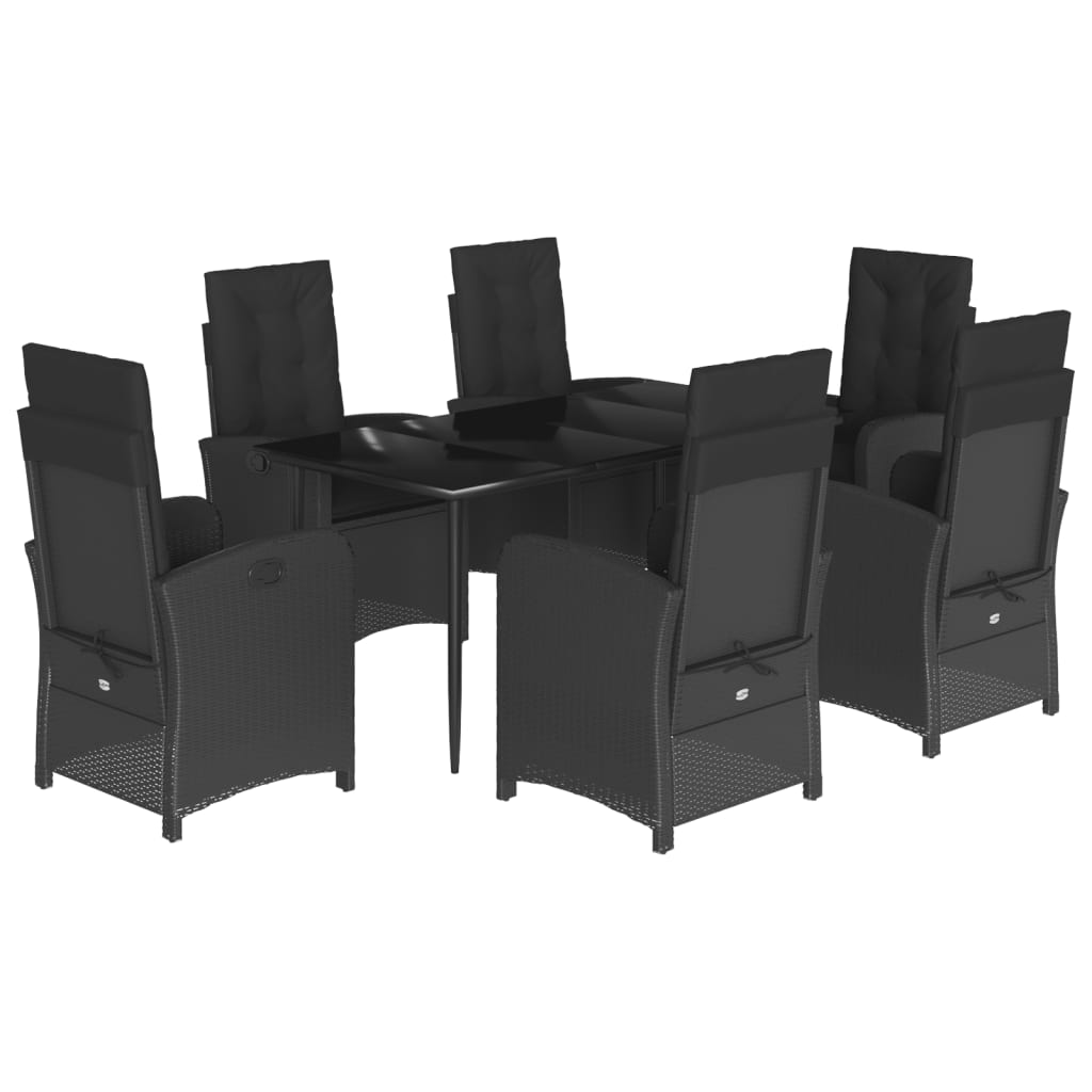 Set da Pranzo da Giardino 7 pz Nero con Cuscini in Polyrattan | homemem39