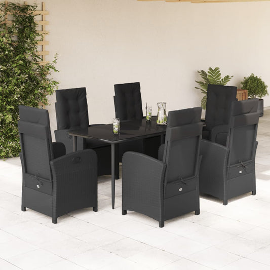 Set da Pranzo da Giardino 7 pz Nero con Cuscini in Polyrattan - homemem39