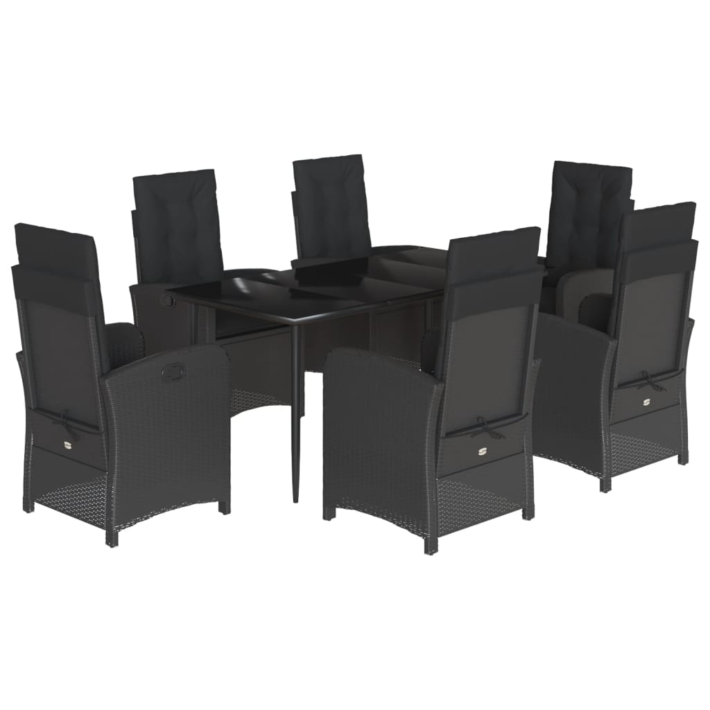 Set da Pranzo da Giardino 7 pz Nero con Cuscini in Polyrattan | homemem39