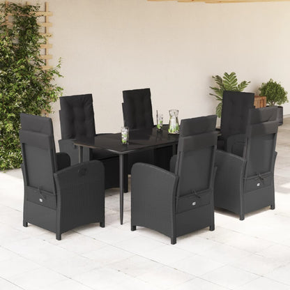 Set da Pranzo da Giardino 7 pz Nero con Cuscini in Polyrattan | homemem39