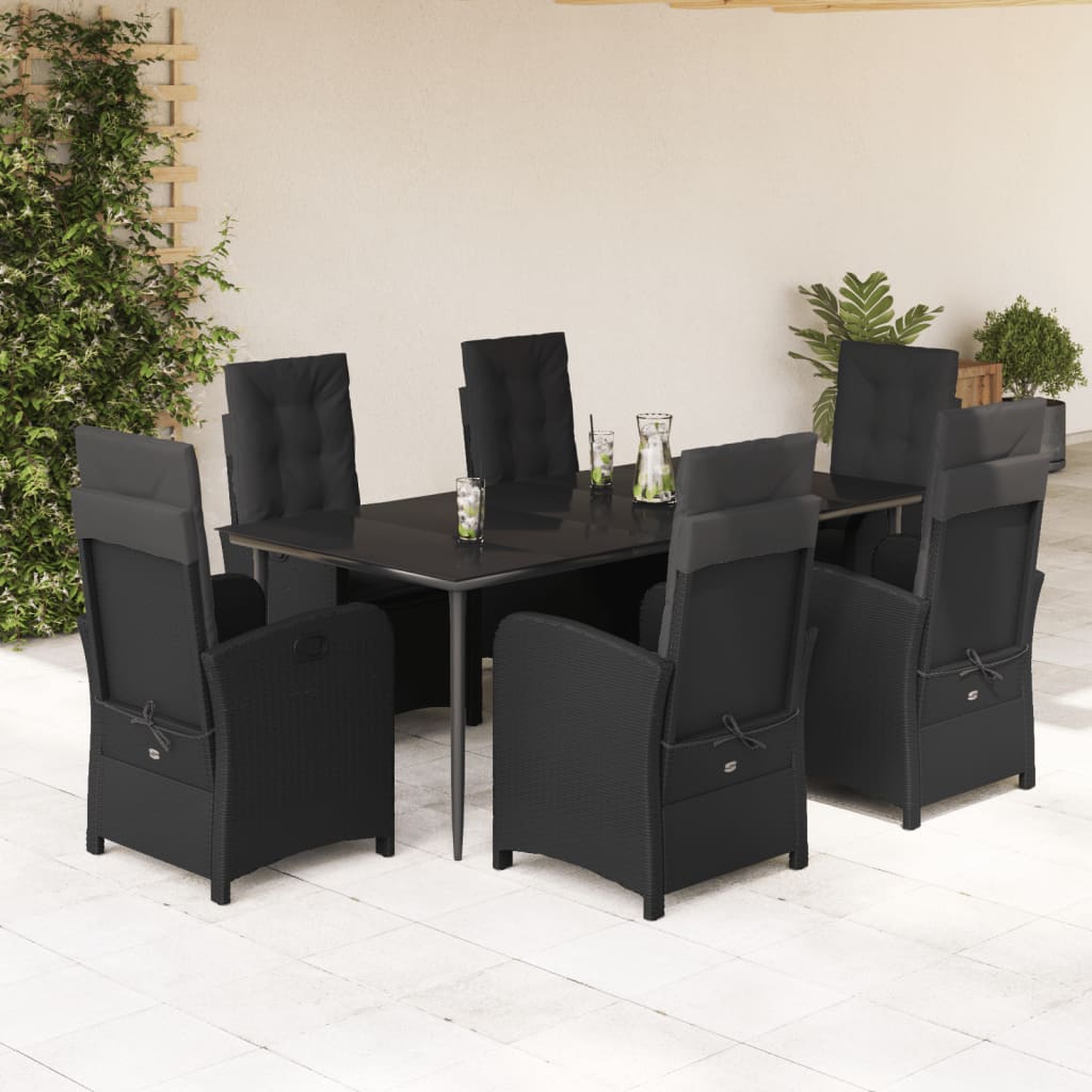 Set da Pranzo da Giardino 7 pz Nero con Cuscini in Polyrattan - homemem39
