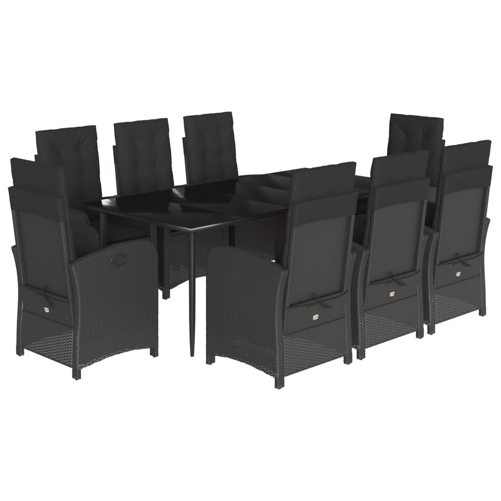 Set da Pranzo da Giardino 9 pz con Cuscini Nero in Polyrattan - homemem39