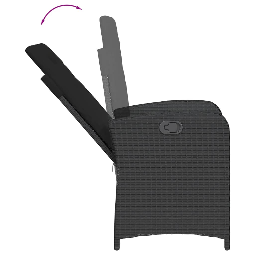Set da Pranzo da Giardino 3 pz con Cuscini Nero in Polyrattan | homemem39