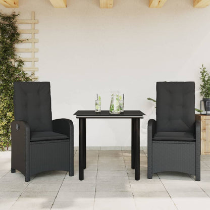 Set da Pranzo da Giardino 3 pz con Cuscini Nero in Polyrattan - homemem39