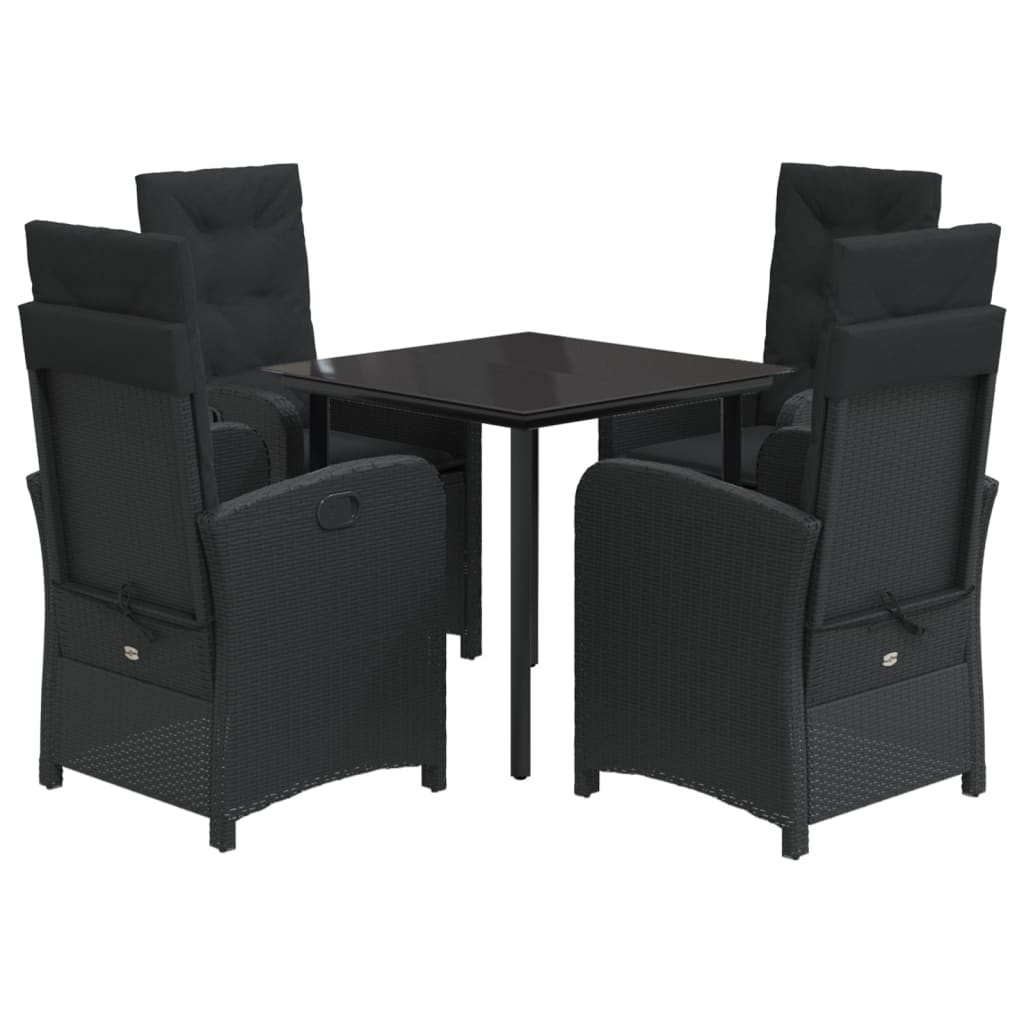 Set da Pranzo da Giardino 5 pz Nero con Cuscini in Polyrattan | homemem39