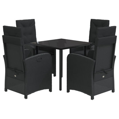 Set da Pranzo da Giardino 5 pz Nero con Cuscini in Polyrattan | homemem39