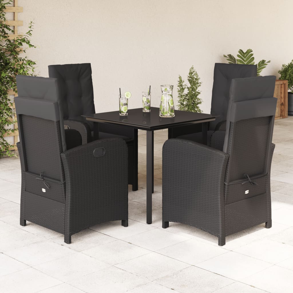 Set da Pranzo da Giardino 5 pz Nero con Cuscini in Polyrattan | homemem39