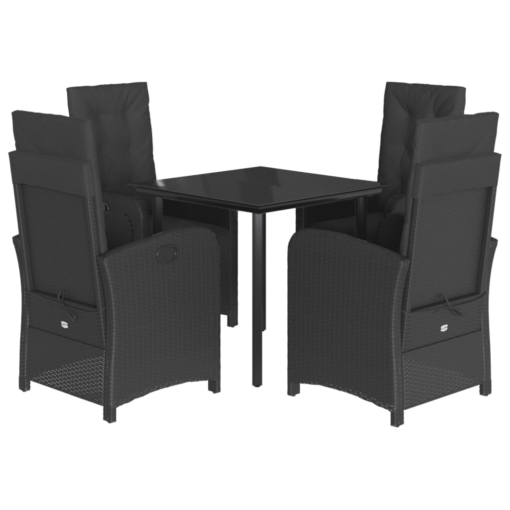 Set da Pranzo da Giardino 5 pz Nero con Cuscini in Polyrattan - homemem39