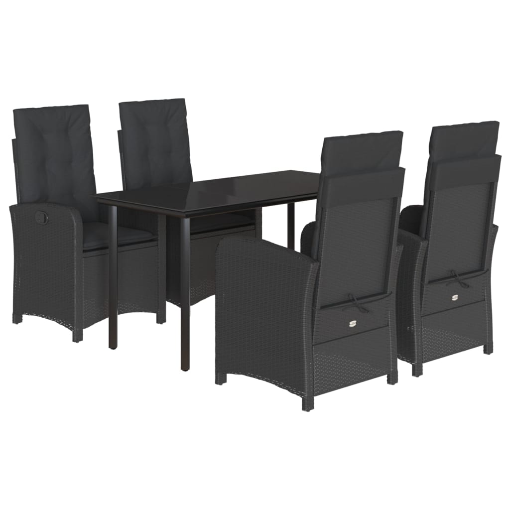 Set da Pranzo da Giardino 5 pz Nero con Cuscini in Polyrattan - homemem39