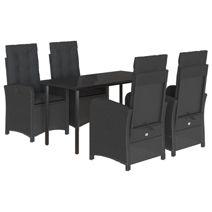 Set da Pranzo da Giardino 5 pz Nero con Cuscini in Polyrattan - homemem39