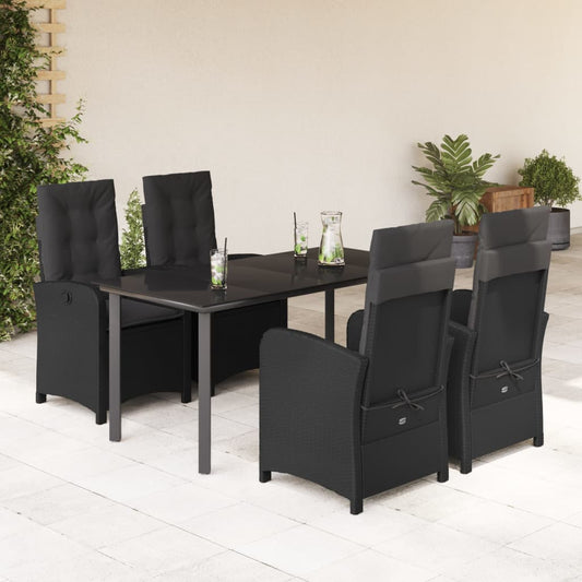 Set da Pranzo da Giardino 5 pz Nero con Cuscini in Polyrattan - homemem39