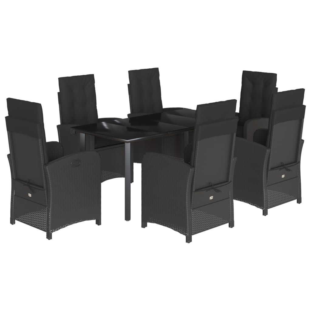 Set da Pranzo da Giardino 7 pz Nero con Cuscini in Polyrattan | homemem39