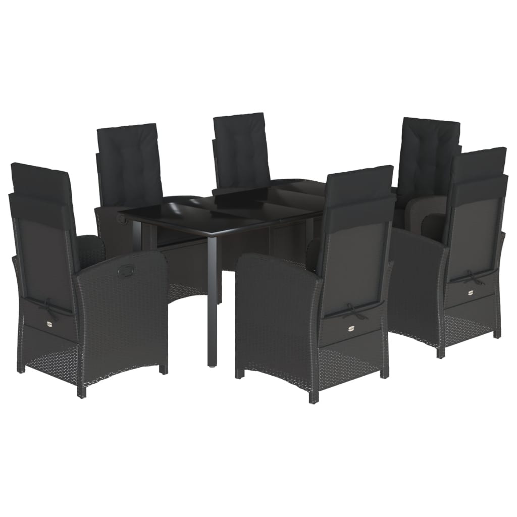 Set da Pranzo da Giardino 7 pz Nero con Cuscini in Polyrattan | homemem39