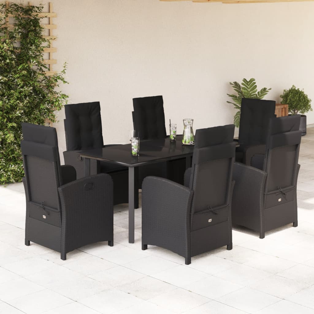 Set da Pranzo da Giardino 7 pz Nero con Cuscini in Polyrattan - homemem39