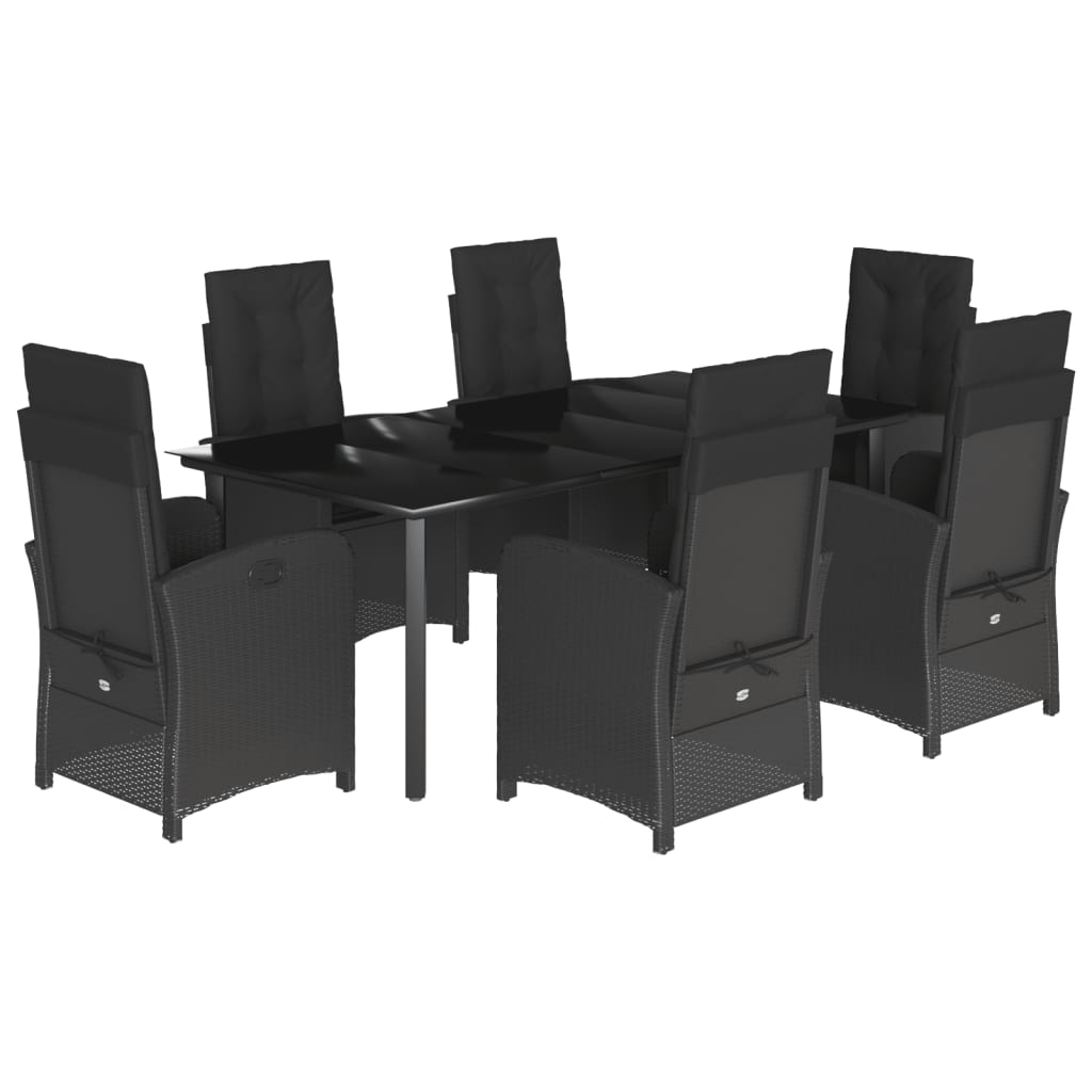 Set da Pranzo da Giardino 7 pz Nero con Cuscini in Polyrattan | homemem39