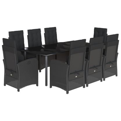Set da Pranzo da Giardino 9 pz con Cuscini Nero in Polyrattan | homemem39