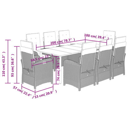 Set da Pranzo da Giardino 9 pz con Cuscini Nero in Polyrattan | homemem39