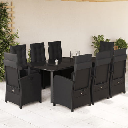Set da Pranzo da Giardino 9 pz con Cuscini Nero in Polyrattan - homemem39