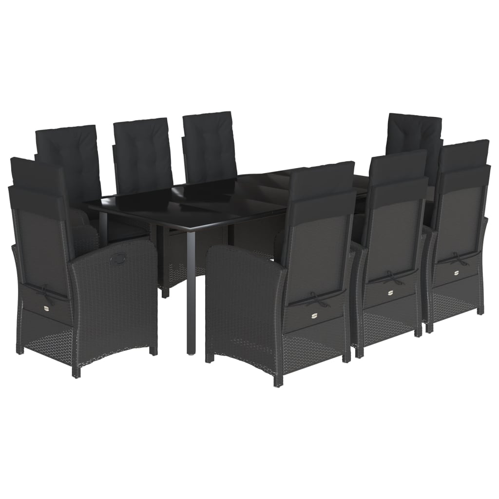 Set da Pranzo da Giardino 9 pz con Cuscini Nero in Polyrattan | homemem39