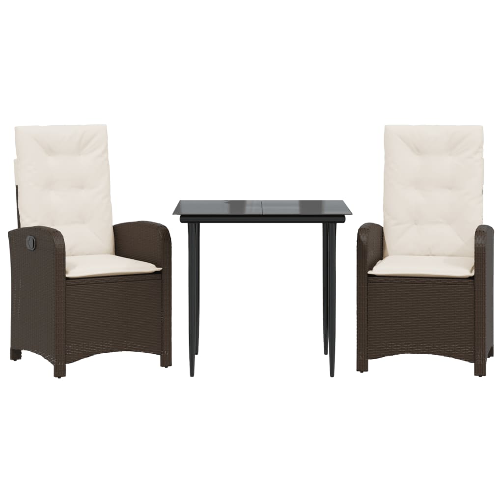 Set da Pranzo da Giardino 3pz con Cuscini in Polyrattan Marrone | homemem39