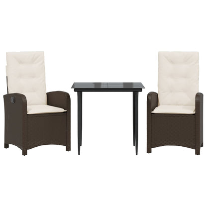 Set da Pranzo da Giardino 3pz con Cuscini in Polyrattan Marrone | homemem39