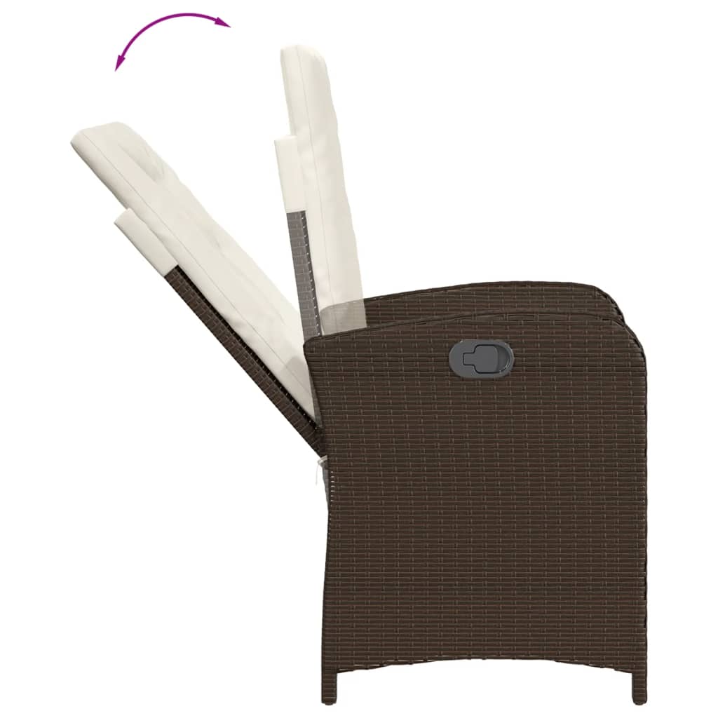 Set da Pranzo da Giardino 3pz con Cuscini in Polyrattan Marrone | homemem39