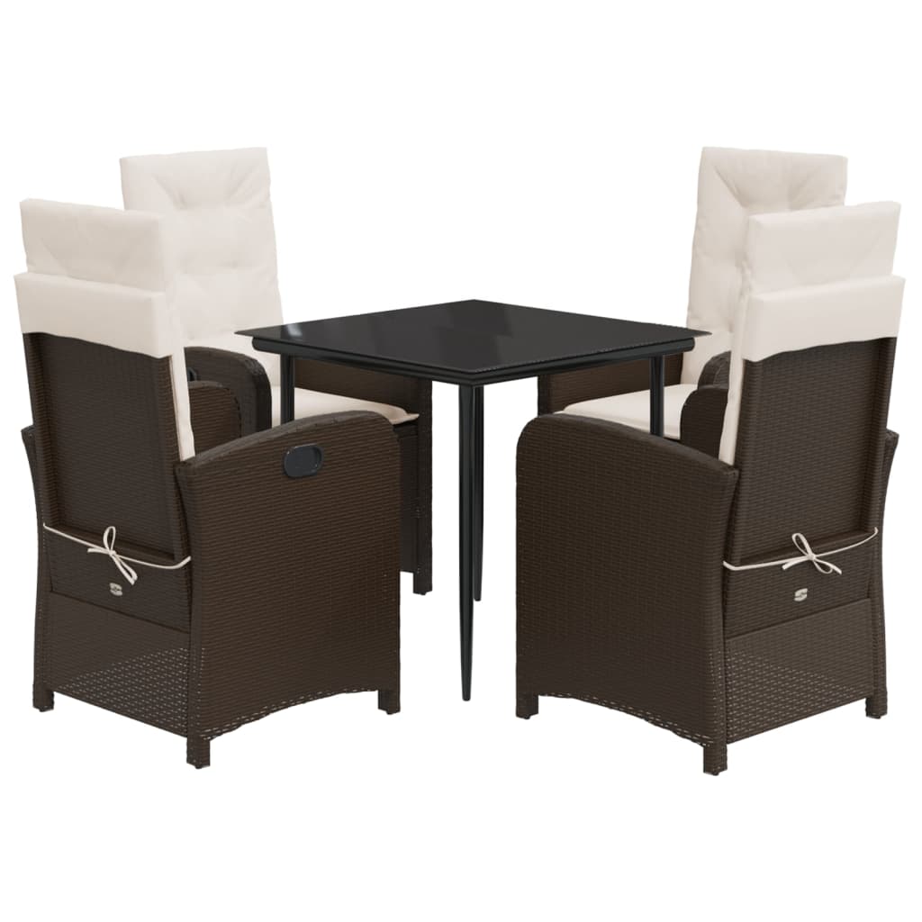 Set da Pranzo da Giardino 5pz con Cuscini in Polyrattan Marrone - homemem39