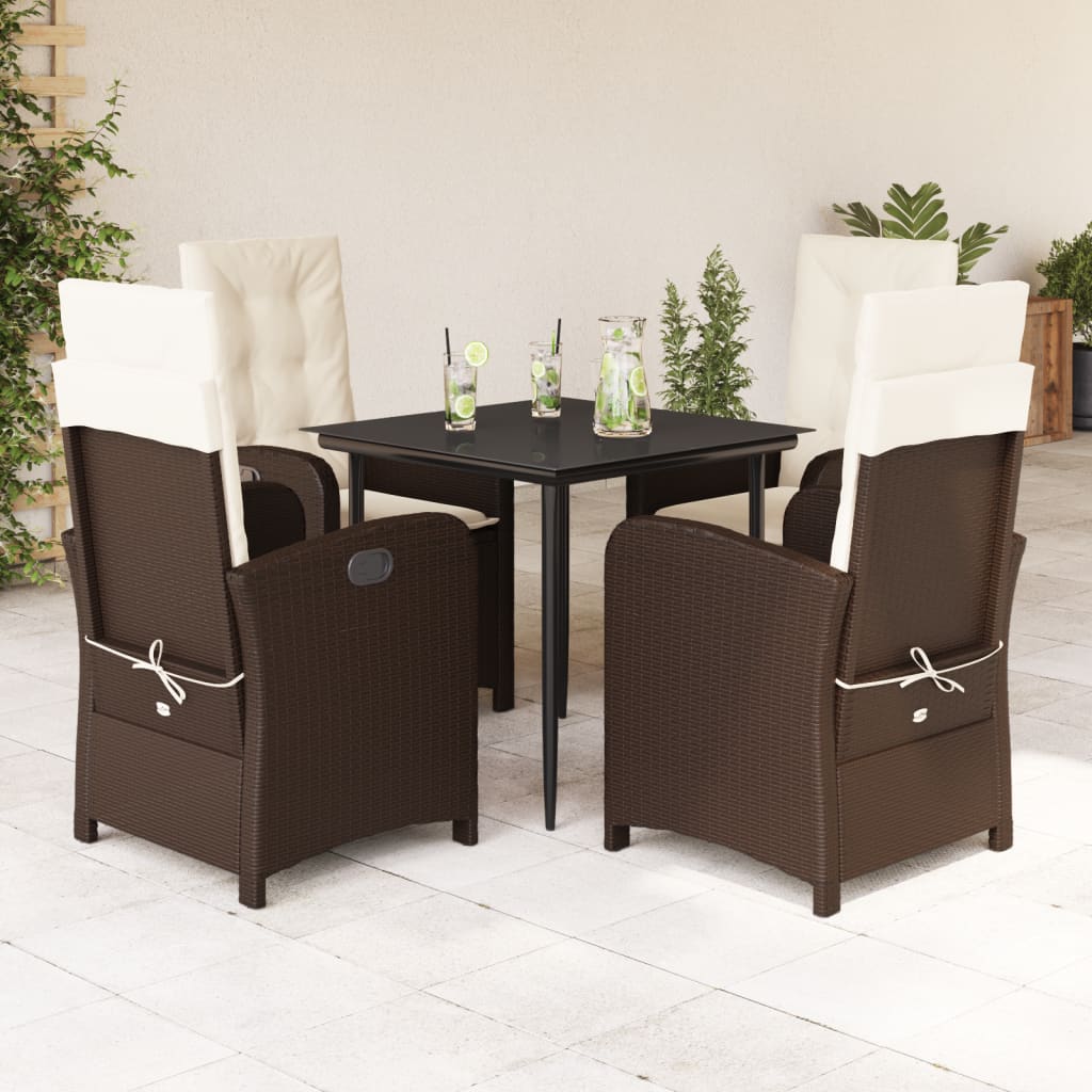 Set da Pranzo da Giardino 5pz con Cuscini in Polyrattan Marrone - homemem39