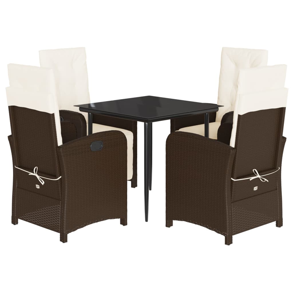 Set da Pranzo da Giardino 5pz con Cuscini in Polyrattan Marrone | homemem39