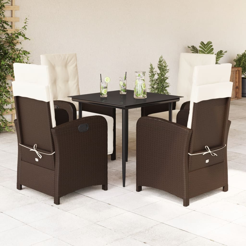 Set da Pranzo da Giardino 5pz con Cuscini in Polyrattan Marrone | homemem39