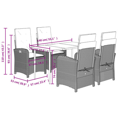 Set da Pranzo da Giardino 5pz con Cuscini in Polyrattan Marrone | homemem39