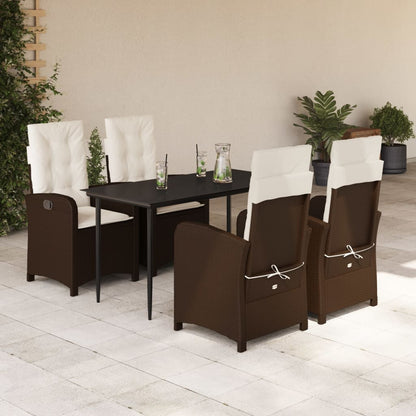 Set da Pranzo da Giardino 5pz con Cuscini in Polyrattan Marrone | homemem39