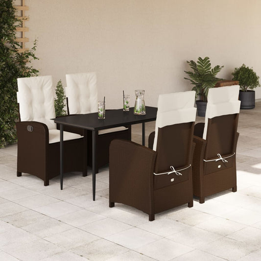 Set da Pranzo da Giardino 5pz con Cuscini in Polyrattan Marrone - homemem39