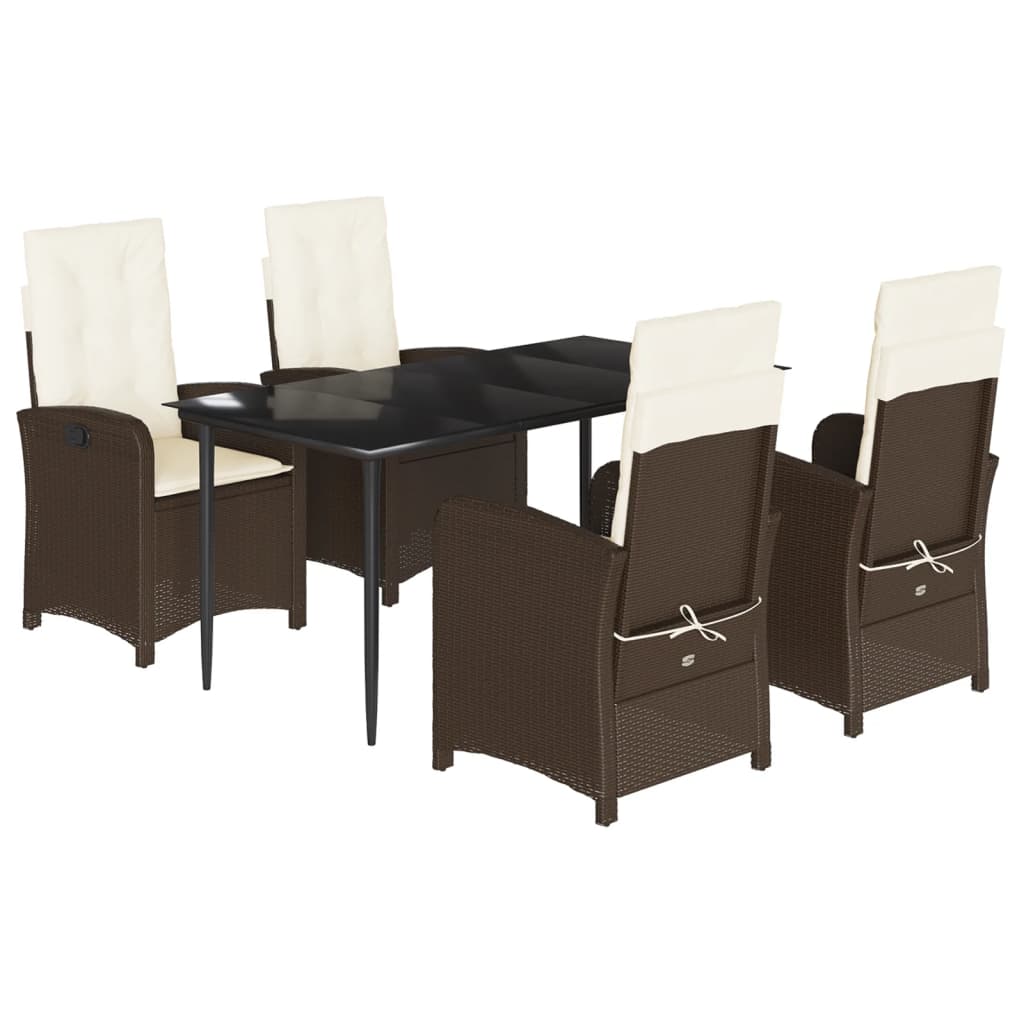 Set da Pranzo da Giardino 5pz con Cuscini in Polyrattan Marrone - homemem39