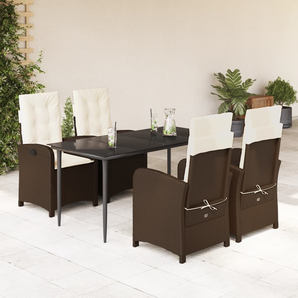 Set da Pranzo da Giardino 5pz con Cuscini in Polyrattan Marrone - homemem39