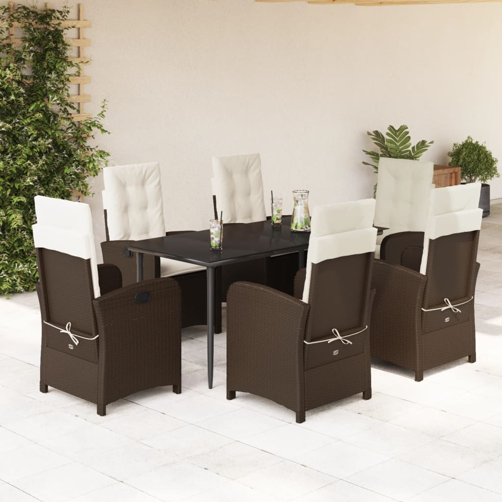 Set da Pranzo da Giardino 7pz con Cuscini in Polyrattan Marrone | homemem39