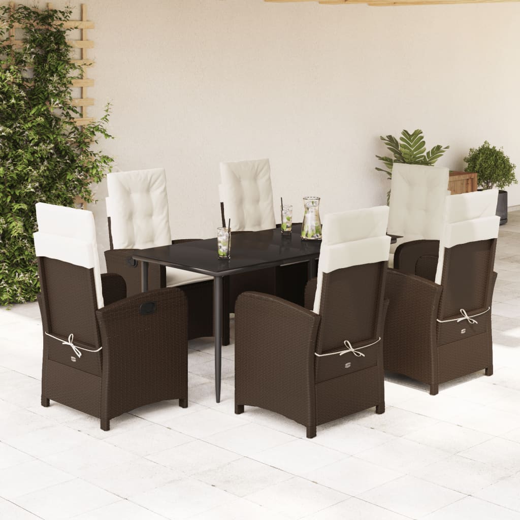 Set da Pranzo da Giardino 7pz con Cuscini in Polyrattan Marrone | homemem39