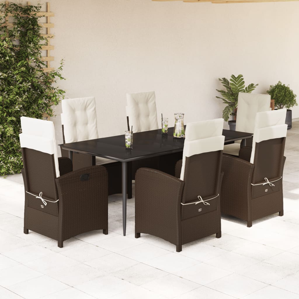 Set da Pranzo da Giardino 7pz con Cuscini in Polyrattan Marrone - homemem39
