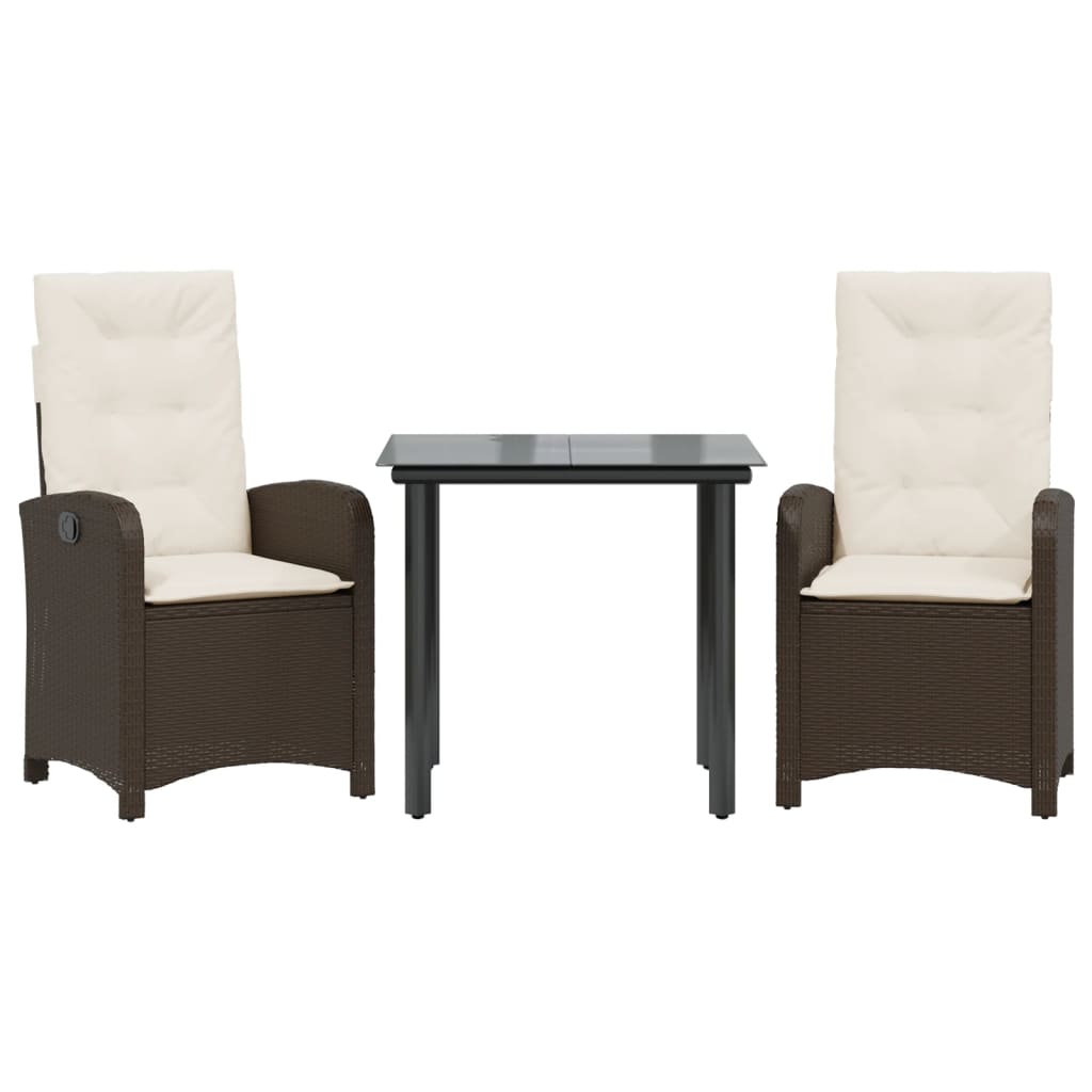Set da Pranzo da Giardino 3pz con Cuscini in Polyrattan Marrone | homemem39