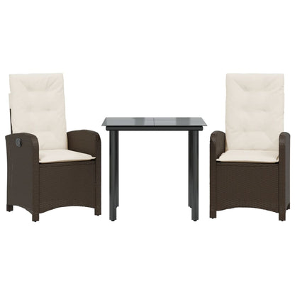 Set da Pranzo da Giardino 3pz con Cuscini in Polyrattan Marrone | homemem39