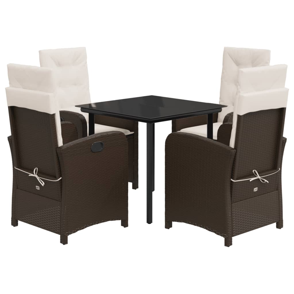 Set da Pranzo da Giardino 5pz con Cuscini in Polyrattan Marrone | homemem39