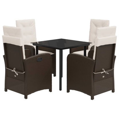 Set da Pranzo da Giardino 5pz con Cuscini in Polyrattan Marrone | homemem39