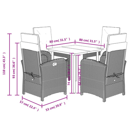 Set da Pranzo da Giardino 5pz con Cuscini in Polyrattan Marrone | homemem39