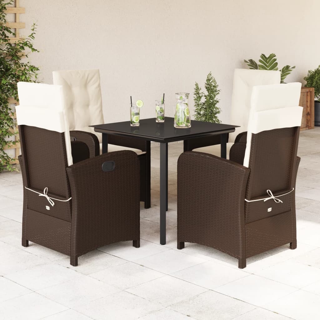 Set da Pranzo da Giardino 5pz con Cuscini in Polyrattan Marrone | homemem39