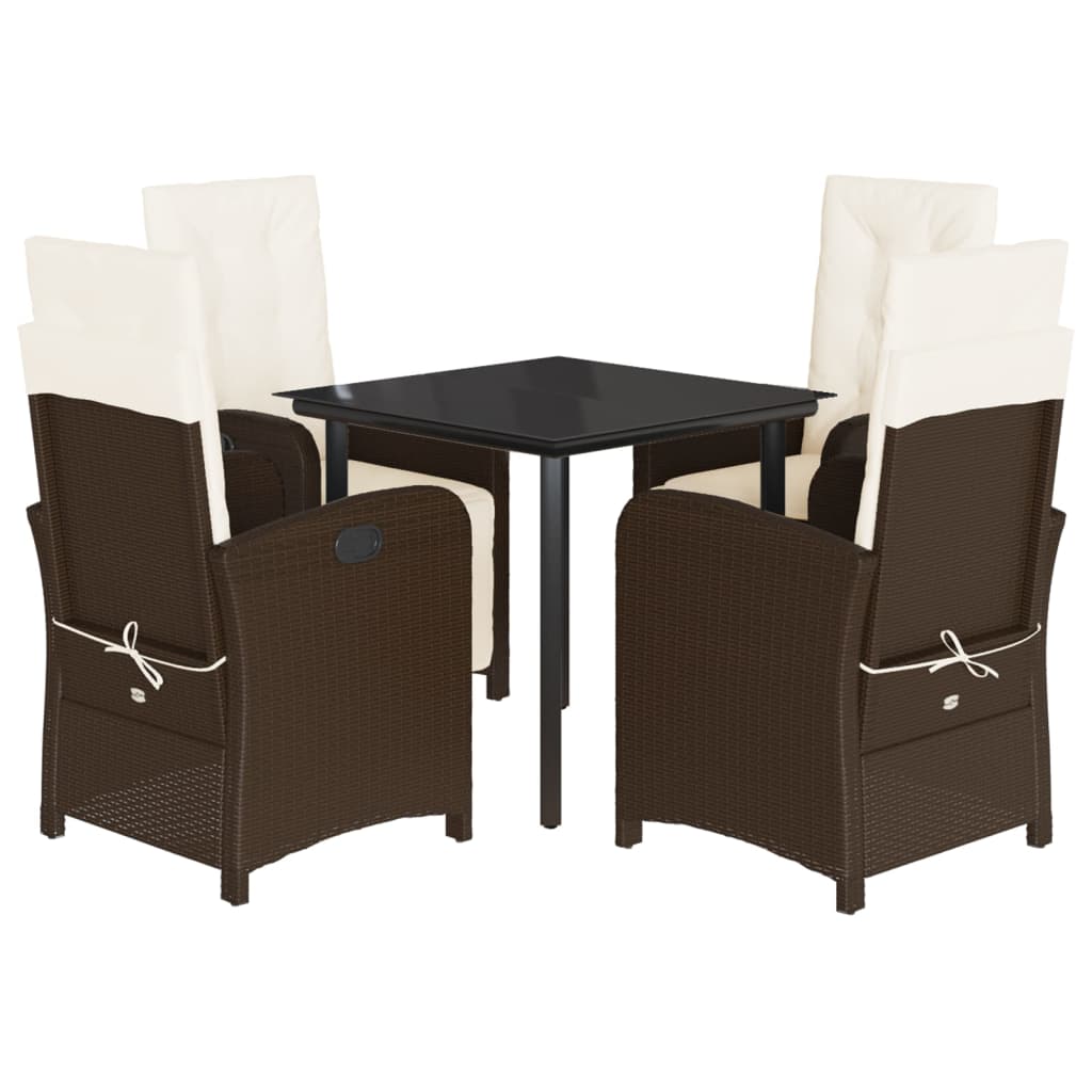 Set da Pranzo da Giardino 5pz con Cuscini in Polyrattan Marrone - homemem39