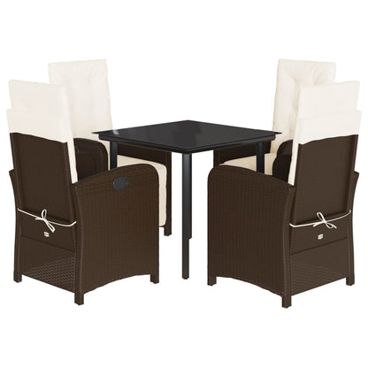 Set da Pranzo da Giardino 5pz con Cuscini in Polyrattan Marrone - homemem39