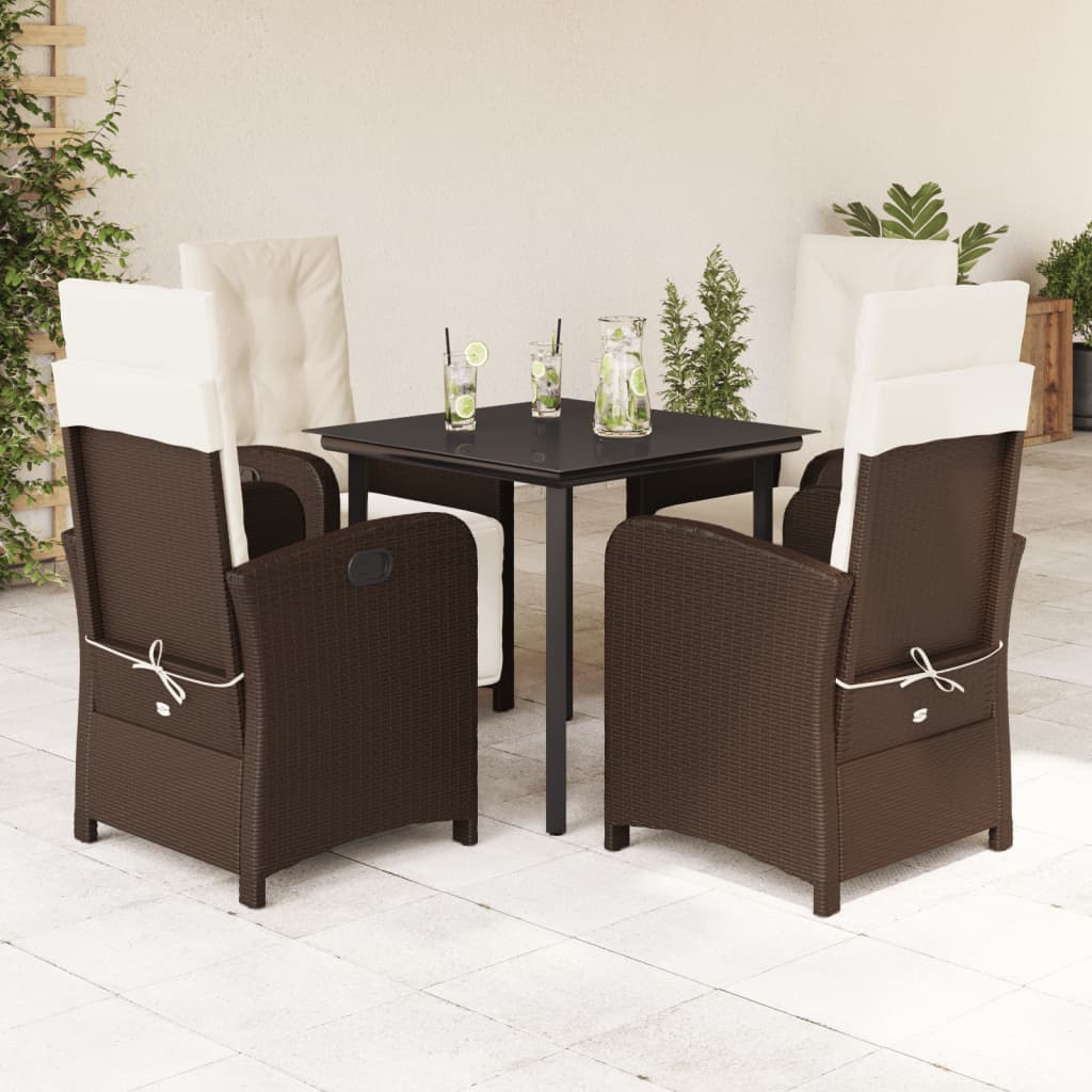 Set da Pranzo da Giardino 5pz con Cuscini in Polyrattan Marrone | homemem39