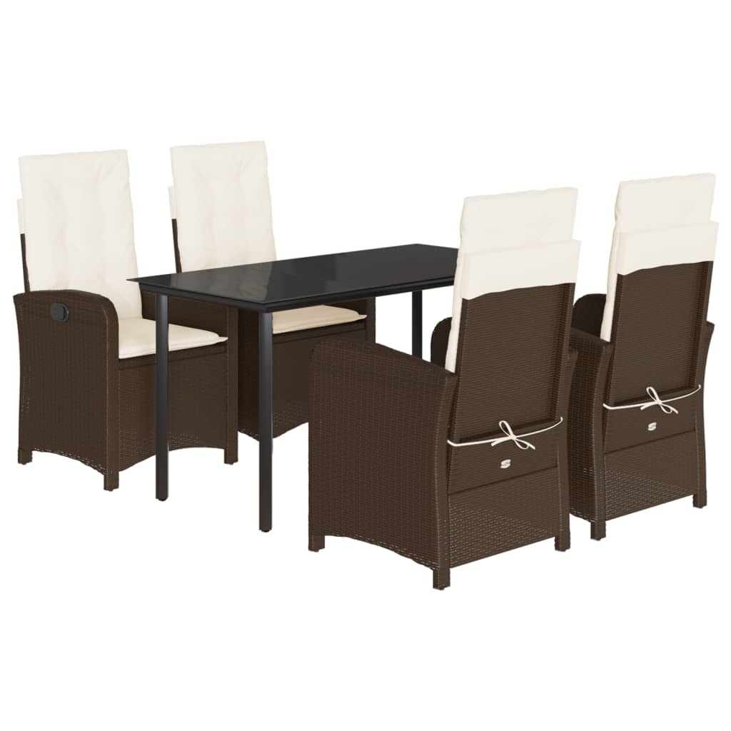 Set da Pranzo da Giardino 5pz con Cuscini in Polyrattan Marrone | homemem39