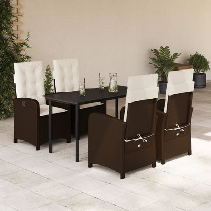 Set da Pranzo da Giardino 5pz con Cuscini in Polyrattan Marrone | homemem39